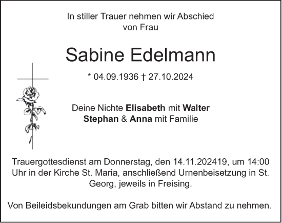 Traueranzeige von Sabine Edelmann von merkurtz