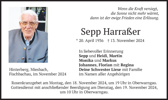 Traueranzeige von Sepp Harraßer von merkurtz