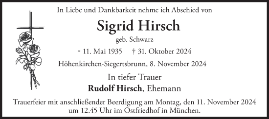 Traueranzeige von Sigrid Hirsch von merkurtz