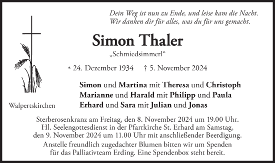 Traueranzeige von Simon Thaler von merkurtz