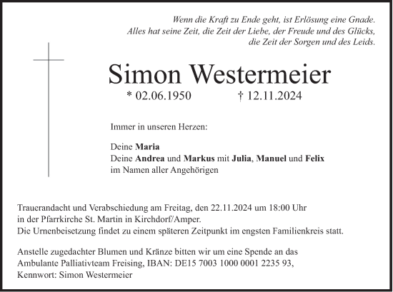 Traueranzeige von Simon Westermeier von merkurtz