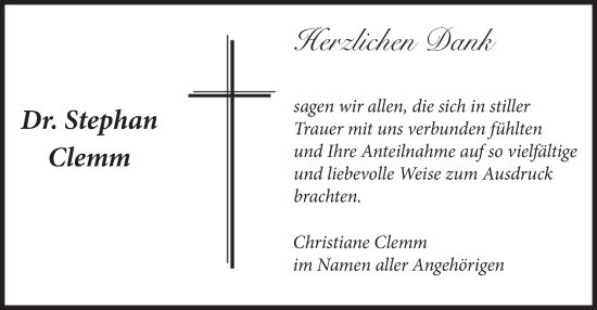 Traueranzeige von Stephan Clemm von merkurtz