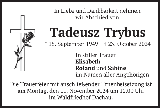 Traueranzeige von Tadeusz Trybus von merkurtz