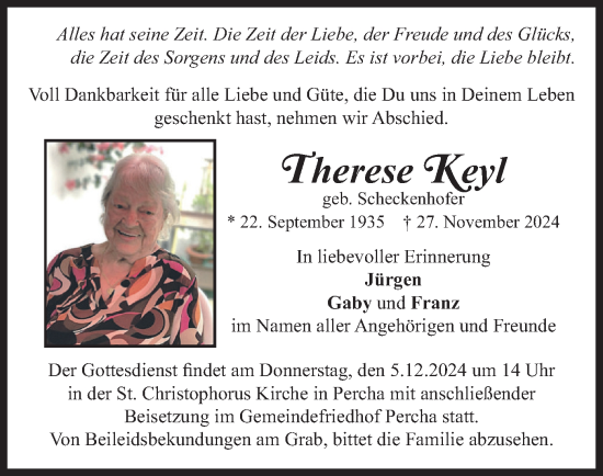 Traueranzeige von Therese Keyl von merkurtz