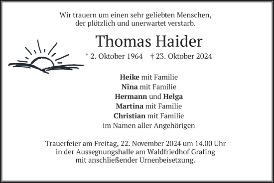 Traueranzeige von Thomas Haider von merkurtz