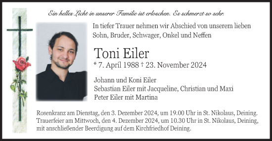 Traueranzeige von Toni Eiler von merkurtz