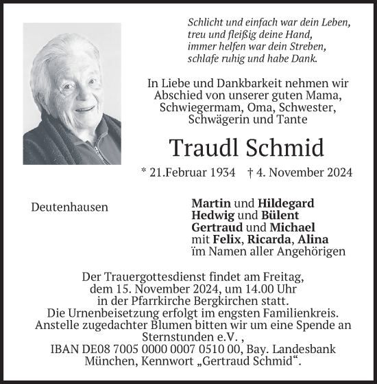 Traueranzeige von Traudl Schmid von merkurtz