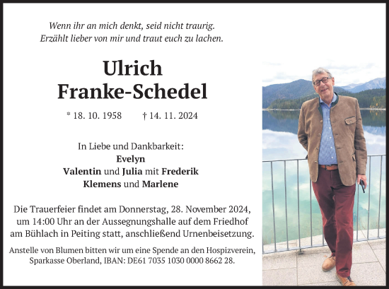 Traueranzeige von Ulrich Franke-Schedel von merkurtz