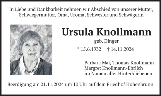 Traueranzeige von Ursula Knollmann von merkurtz