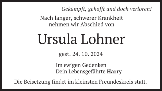 Traueranzeige von Ursula Lohner von merkurtz