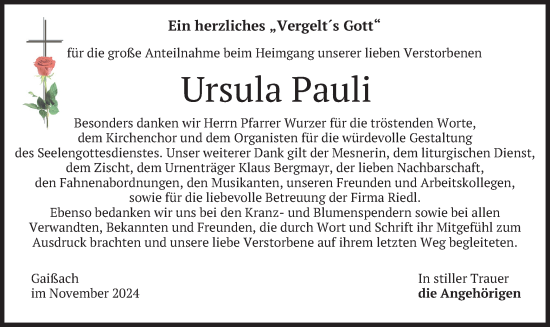 Traueranzeige von Ursula Pauli von merkurtz