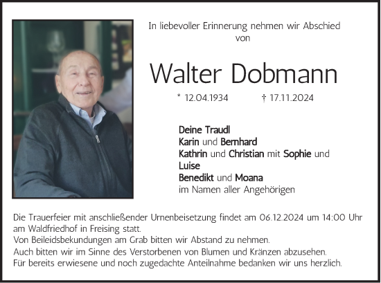 Traueranzeige von Walter Dobmann von merkurtz