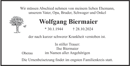 Traueranzeige von Wolfgang Biermaier von merkurtz