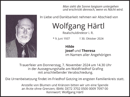 Traueranzeige von Wolfgang Härtl von merkurtz