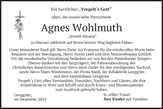 Traueranzeige von Agnes Wohlmuth von merkurtz