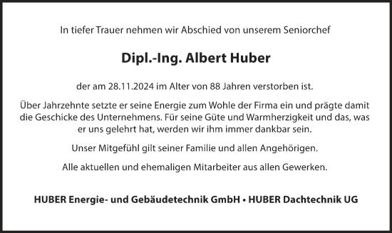 Traueranzeige von Albert Huber von merkurtz