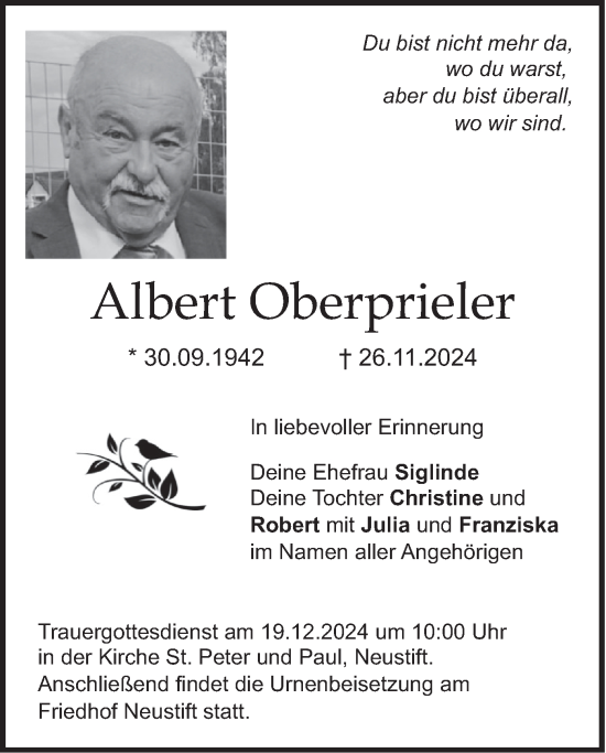 Traueranzeige von Albert Oberprieler von merkurtz