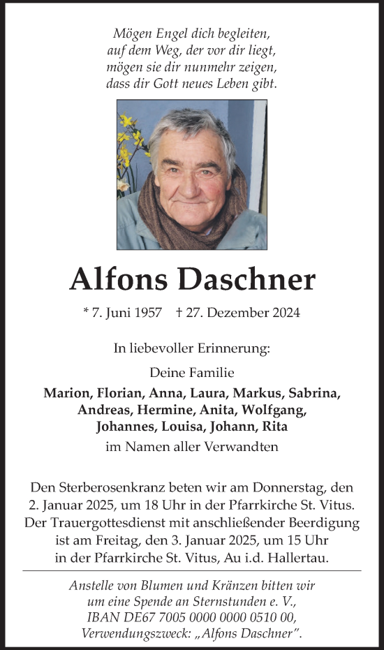 Traueranzeige von Alfons Daschner von merkurtz