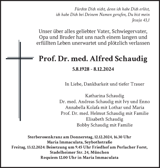 Traueranzeige von Alfred Schaudig von merkurtz