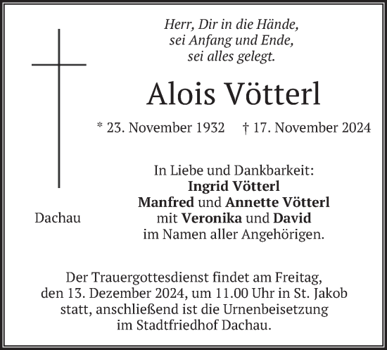 Traueranzeige von Alois Vötterl von merkurtz