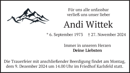 Traueranzeige von Andi Wittek von merkurtz