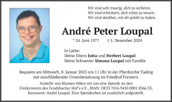 Traueranzeige von Andre Peter Loupal von merkurtz