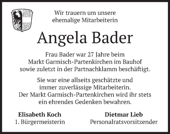 Traueranzeige von Angela Bader von merkurtz