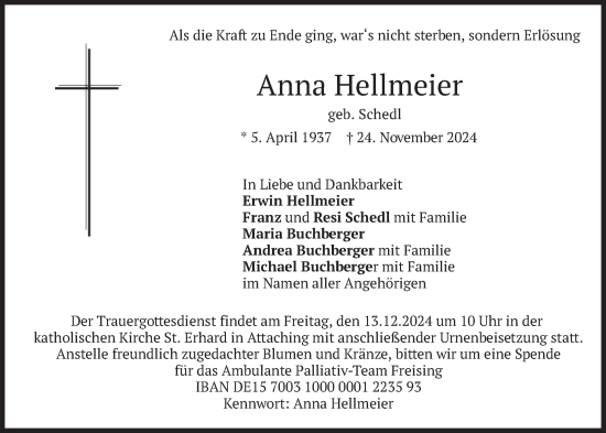 Traueranzeige von Anna Hellmeier von merkurtz