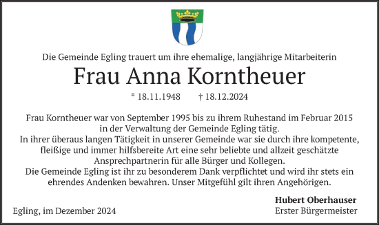 Traueranzeige von Anna Korntheuer von merkurtz