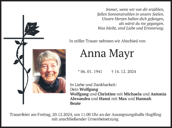 Traueranzeige von Anna Mayr von merkurtz