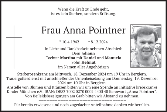 Traueranzeige von Anna Pointner von merkurtz