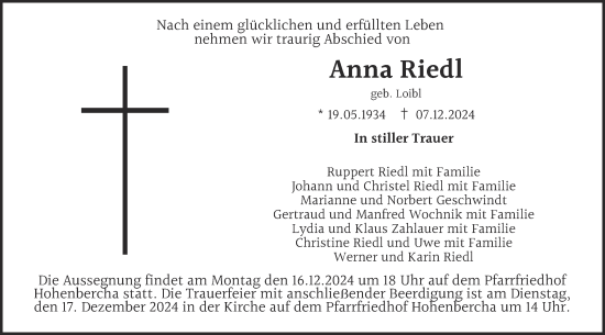 Traueranzeige von Anna Riedl von merkurtz