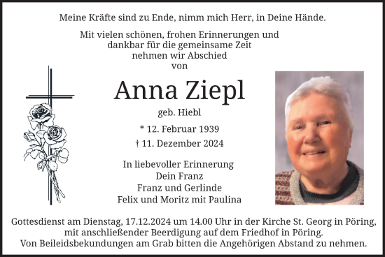 Traueranzeige von Anna Ziepl von merkurtz