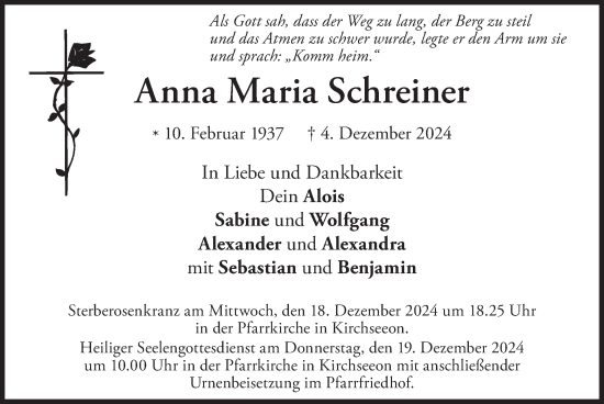 Traueranzeige von Anna Maria Schreiner von merkurtz