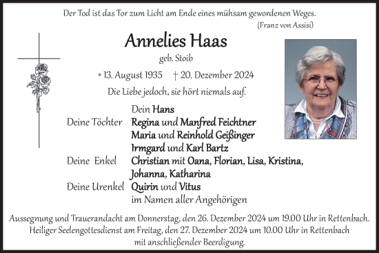 Traueranzeige von Annelies Haas von merkurtz