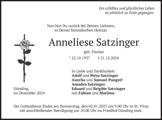 Traueranzeige von Anneliese Satzinger von merkurtz