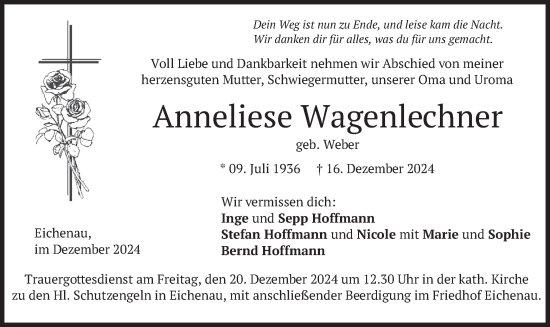 Traueranzeige von Anneliese Wagenlechner von merkurtz