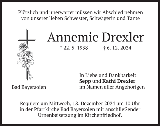 Traueranzeige von Annemie Drexler von merkurtz