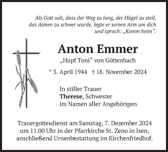 Traueranzeige von Anton Emmer von merkurtz