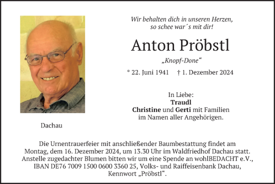 Traueranzeige von Anton Pröbstl von merkurtz