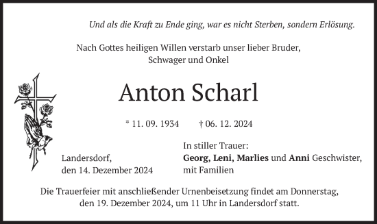 Traueranzeige von Anton Scharl von merkurtz