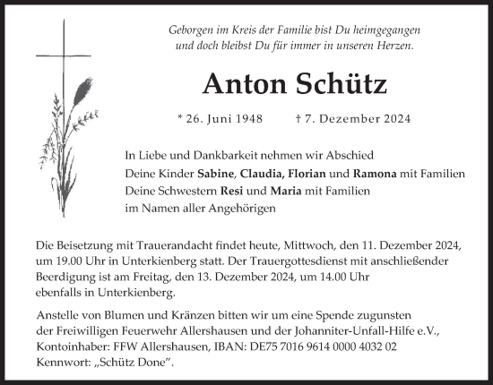 Traueranzeige von Anton Schütz von merkurtz