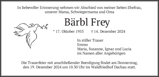 Traueranzeige von Bärbl Frey von merkurtz