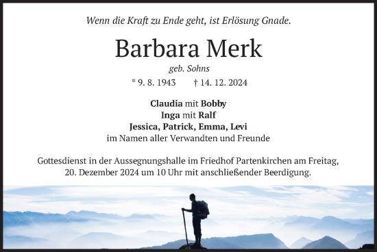 Traueranzeige von Barbara Merk von merkurtz