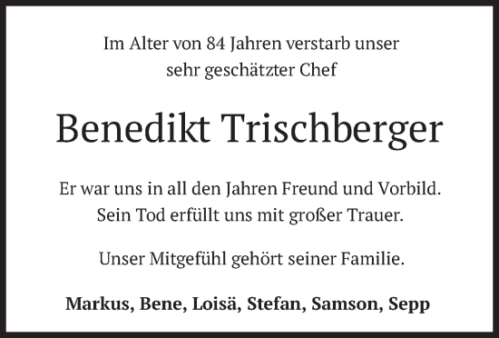 Traueranzeige von Benedikt Trischberger von merkurtz