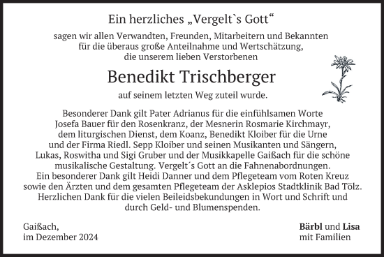 Traueranzeige von Benedikt Trischberger von merkurtz