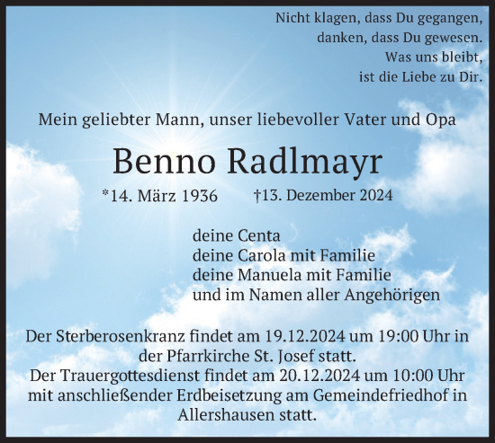 Traueranzeige von Benno Radlmayr von merkurtz