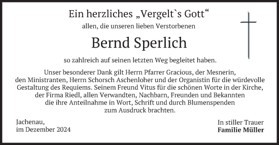 Traueranzeige von Bernd Sperlich von merkurtz