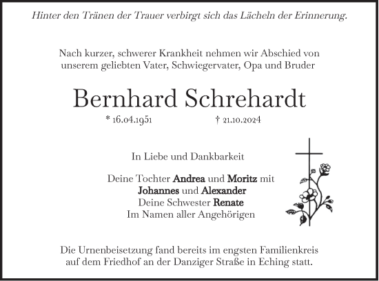 Traueranzeige von Bernhard Schrehardt von merkurtz