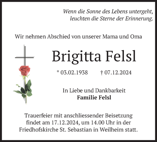 Traueranzeige von Brigitta Felsl von merkurtz